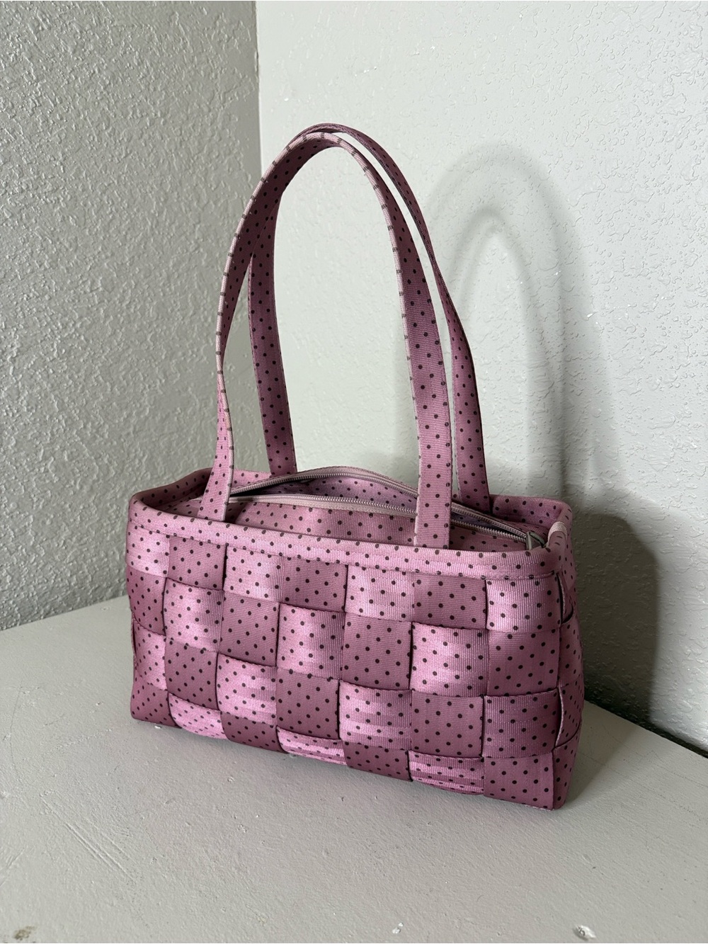 Harveys Pink Polka Dot Woven Shoulder Bag